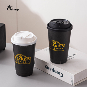 Wegwerp Custom Logo Dubbele Muur Thee Papier Kopjes Hete Koffie Papieren Bekers Met Deksels - Product Image 2