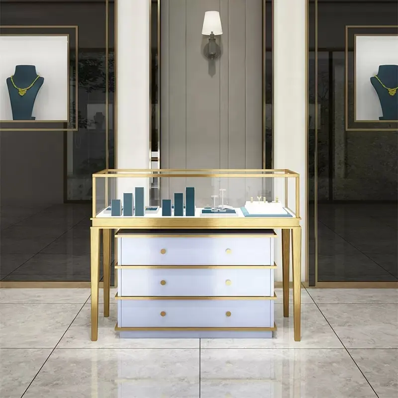Vetrina di gioielli al dettaglio in vetro temperato gioielleria mobili centro commerciale espositore Design chiosco di vendita
