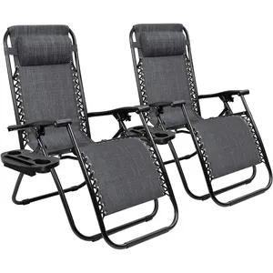HomeCome现代设计Textilene防水户外花园折叠躺椅金属重力椅，带野营杯架