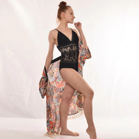 Robe Kimono Élégante Une Pièce pour Vacances à Hawaï, Grande Taille Femme, Tenue de Plage Brésilienne, Maillot de Bain Bohème Imprimé Extensible Séchage Rapide