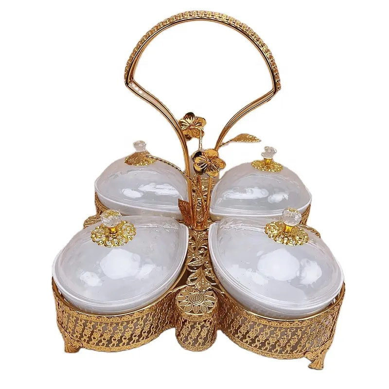 Set di 4 ciotole in ceramica in metallo dorato in stile europeo con coperchio piatti per decorazioni domestiche