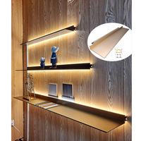 Éclairage LED anodisé gris doré noir Panneaux muraux décoratifs Étagère d'affichage en aluminium Support mural pour magasins de salon