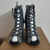 Chaussures de danse pour femmes à talons hauts, à lacets, avec strass et diamants, style pole dance
