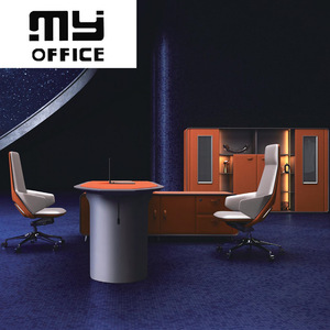 Foshan Mesa Minimalista Luz Lujo Presidente Gerente Escritorio Naranja Cuero Presidente - Product Image 3