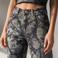 Jean large taille haute imprimé pour femme, motif graphique vintage, résistant à la décoloration, personnalisable