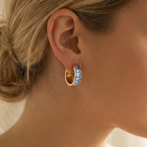 Pendientes de Aro Circulares de Zirconia 5A, Acero Inoxidable, Estilo Europeo y Americano, Pendientes de Aro Simples, Sin Decoloración, Joyería para Mujer - Product Image 2