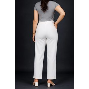 Pantalon droit pour femme, coupe régulière, blanc, tissu extensible doux, élastique, écologique, lavage quotidien, confortable, tailles (S) - Product Image 2