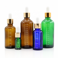 Flacon compte-gouttes en verre ambré de 5 ml, 10 ml, 20 ml, 30 ml, 50 ml, flacon rond pour huile essentielle avec pipette en verre, collier doré, échelle graduée