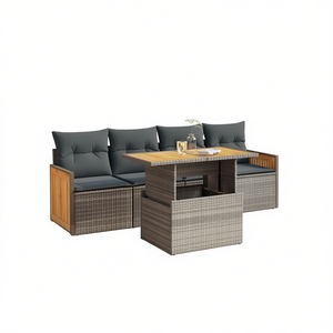 Set Divano da Giardino in Rattan con Cuscini, 4 Posti, Struttura in Legno di Teak, Design Contemporaneo - Product Image 1