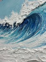 Peinture murale abstraite 3D texturée, faite à la main, moderne, grande, bleue et blanche, vagues océaniques, toile, imperméable, écologique, peinture à l'huile