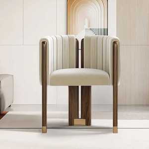 Poltrona Minimalista Creativa <span class=keywords><strong>in</strong></span> Tessuto e Pelle con Struttura <span class=keywords><strong>in</strong></span> <span class=keywords><strong>Legno</strong></span> <span class=keywords><strong>Massello</strong></span>, Sedia da Ricevimento, Sedia per Camera da Letto e Spogliatoio - Product Image 1