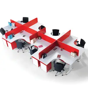 Panel de diseño moderno personalizado, escritorio de ordenador, muebles de oficina, cubículo de madera, estaciones de trabajo para cuatro personas