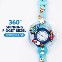 Reloj de Cuarzo Infantil con Diseño de Cohete Espacial Brillante y Giratorio