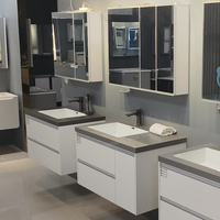 Meuble-lavabo mural en contreplaqué pour salle de bain avec comptoir en marbre, armoires de salle de bain avec lavabo, 24 et 48 pouces