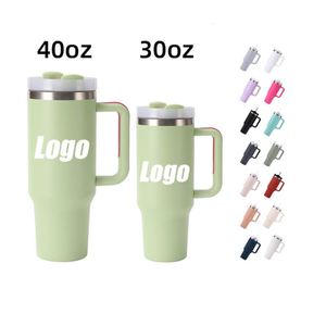 Gobelet isotherme personnalisé avec logo, 30 oz et 40 oz, avec poignée, couvercle et paille, en acier inoxydable 304, vente en gros - Product Image 1