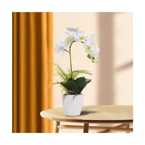 Wholesale real touch 3D Custom Color White 7 heads artificial butterfly orchid flower in pot