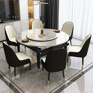 Vente en gros table et chaises de salle à manger en marbre ou en pierre de roche ensemble de salle à manger nordique de luxe tables rondes pour la maison