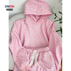 Conjunto de Dos Piezas de Sudadera con Capucha Extra Grande con Estampado Floral Rosa Personalizado, Pantalones Deportivos Holgados de Felpa de Algodón, Conjuntos Deportivos para <span class=keywords><strong>Mujer</strong></span> - Product Image 2