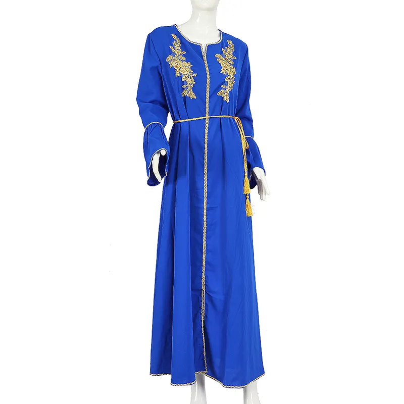 Waist Belt Luxury Kaftan Women Evening Party Long Sleeves Abaya Dress Islamic Fashion Ramadan Eid Muslim Pearls Embroidery