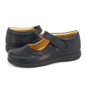 Guangzhou Manufacturer Primary Children Leather Girls School Shoes with Rubber Sole