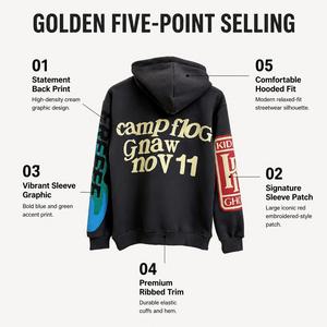 Sweat-shirt à capuche noir pour homme Camp Flog Gnaw Nov 11, imprimé au dos, style streetwear, coupe oversize, manches classiques, en coton French Terry - Product Image 6