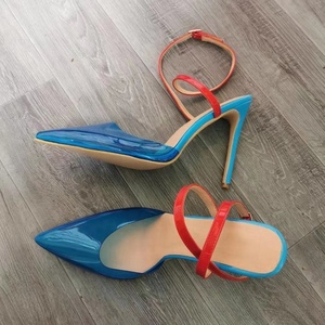 Sandales à talons hauts transparentes bleues à boucle croisée, bout fermé, pour femmes, escarpins d'été à talon aiguille, grandes tailles jusqu'au 47 - Product Image 5