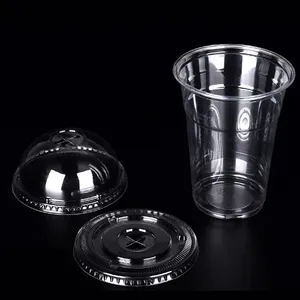 Disposable Plastic PP PS PET PLA Cup With Dome Flat Lid Cover Supplier Wholesales Logo Color Size