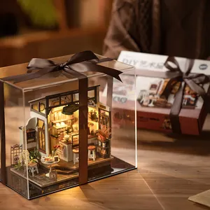 Robotime Rolife el yapımı kiti DG162 yavaş yaşam Cafe House 3D ahşap yapbozlar DIY minyatür Dollhouse