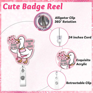 In-stock cross-border acrylic rotating alligator <b>clip</b> badge scroll push-to-open card holder with UV varnish and embossed design. - Product Image 3