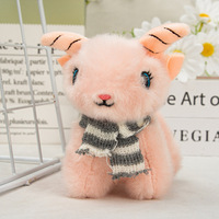 Porte-clés en peluche agneau de dessin animé avec cornes rayées, breloque de sac à dos, jouet cadeau, vente en gros, personnalisable
