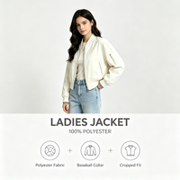 Blouson bomber court beige clair pour femme, col côtelé, double fermeture éclair, vêtement d'extérieur, fabrication OEM, tenue professionnelle pour adultes