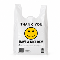 Sac en plastique avec poignée, imprimé avec logo personnalisé bleu, pour la vente en gros, impression de précision, motif 'Thank You Nice Day', écologique, recyclable, imperméable, type gilet