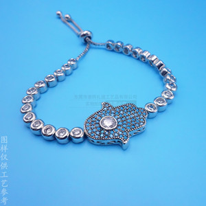 Pulsera Fatima con baño de oro blanco y circonitas engastadas, joyería para mujer, regalo, pulsera de cadena de moda. - Product Image 2