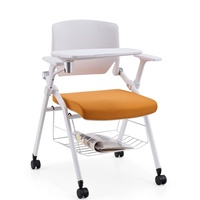 Chaise de conférence pliable en métal chromé avec plateau d'écriture, chaise visiteur en acier et plastique pour salle de réunion et bureau