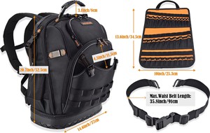 Large Waterproof Empty Carpenter Tool Kit Bag Multiple Pockets Tool Organizer Bag <b>Heavy</b> <b>Duty</b> Technician Tool Bag <b>Backpack</b> - Product Image 2