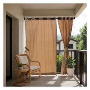 Pearl Beige Eyelet Outdoor Curtains 325 GSM with Heavy Duty Weather Resistant Fabric for Elegant Privacy and Stylish Patio - Product Image 1