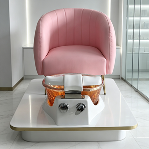 Fauteuil de pédicure spa avec base en fibre de verre, revêtement en cuir PU rose, fauteuil de pédicure avec bassin pour les pieds en verre, chaise de bain de pieds pour salon de manucure - Product Image 3