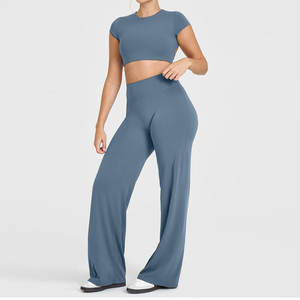 Спортивные леггинсы для йоги с высокой талией, быстросохнущие, с эффектом подтяжки бедер, широкие расклешенные штанины, с возможностью нанесения логотипа, для женщин, для спортзала и фитнеса - Product Image 3