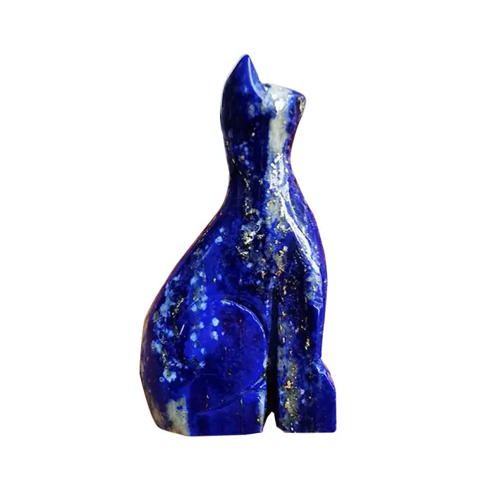 Bella Gatti Intagliato Figurine Gemma Blu Elegante Gatto Statue di Lapis Lazuli di Cristallo Sculture In Legno di Regalo