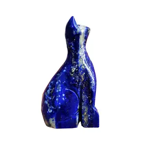Lovely Cats Carved Figurines Blue Gem Elegant Cat Statues Lapis Lazuli Crystal Carvings Gift