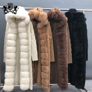Cappotto di <span class=keywords><strong>Pelliccia</strong></span> con Cappuccio dal Design Elegante, Morbido Cappotto in Vera <span class=keywords><strong>Pelliccia</strong></span> di Volpe, Maglione Lungo in Lana Lavorata a Maglia, <span class=keywords><strong>Cardigan</strong></span> in <span class=keywords><strong>Pelliccia</strong></span> per Donna - Product Image 5