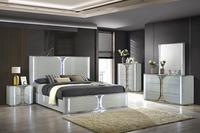Ensemble de meubles de chambre à coucher en bois assemblé 5 pièces gris clair brillant moderne avec rangement, lits Queen/King Size et table de chevet YIFAN