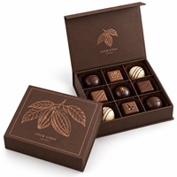 Boîte cadeau carrée rigide en cuivre avec logo personnalisé, 9 compartiments, pour emballage de truffes de qualité supérieure