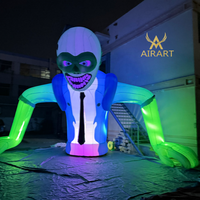 Monstre géant gonflable vert en forme de crâne de 5 m avec lumière LED, figurine gonflable de zombie pour supermarché et place publique pour Halloween