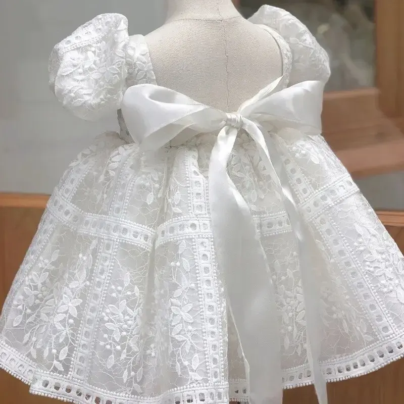 Robe tutu en dentelle blanche de 1 à 5 ans pour fille, robe de mariage, mignonne, à manches courtes, pour anniversaire, vêtements d'été pour enfants