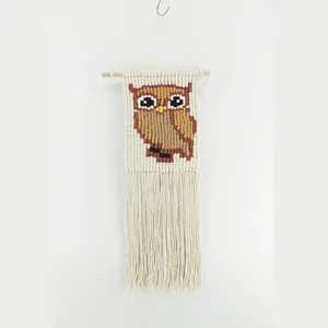 Cute Kid Pattern Macrame Tapestry Hand Woven Eco Friendly Material Wall Decoration