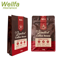 Sacs d'emballage pour café de qualité alimentaire 250g avec logo personnalisé en usine, sacs en plastique à fermeture éclair, haute barrière, pour grains de café, fond plat, Doypack