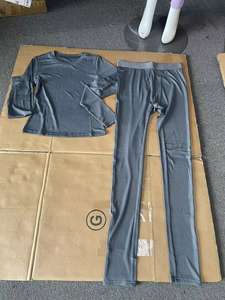 女式2024秋季休闲实心图案罗纹休闲服套装定制标志两件套Ropa De Mujer服装 - Product Image 4