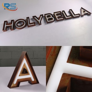 Lettres en relief rouillées, enseigne métallique industrielle vintage personnalisée avec lettrage acrylique éclairé par l'avant - Product Image 4