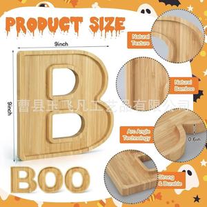 Plateau de service en bambou Boo Halloween, plat à collation et bonbons en bois de 23 cm pour la décoration de fête à la maison - Product Image 2